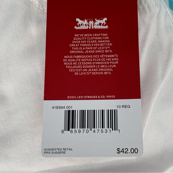 Levi's NWT Girls' White Pull-On Adjustable Waist Girlfriend Midi Short, 10 Reg - Picture 13 of 15